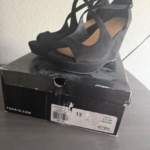 Torrid Black Strappy Wedge Shoes